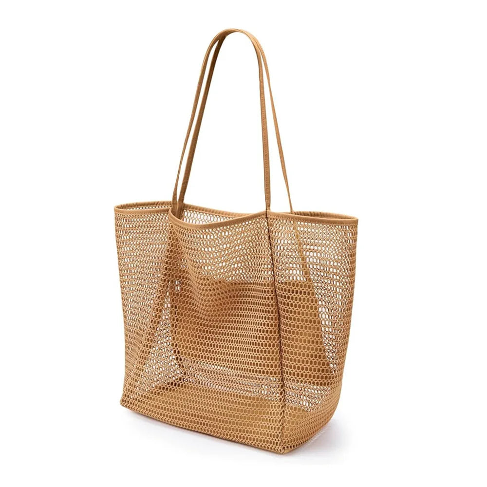 Women Swimming Beach Mesh Bag Ladies Shoulder Bag Large-capacity Travel Portable Storage Bag Multifunction Handbag for Swimwear