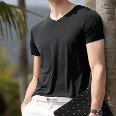 Mens Clothing Classic Japan Short Sleeve Men's Ice Silk Comfortable Trackless T-shirt V-neck Slim Short Sleeve T-shirts For Men