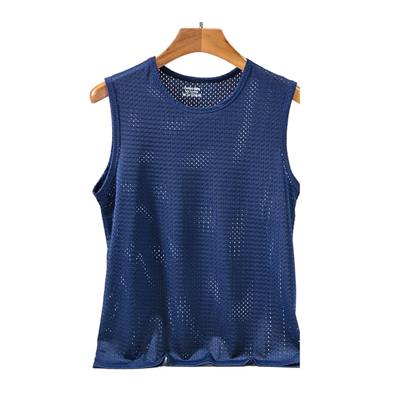 Men's Ice Silk Mesh Vest Tops Quick-drying Bodybuilding Tank Tops Breathable Sleeveless T-Shirt Summer Cool Vest Muscle Singlets