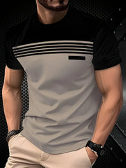 Men's fashionable casual round neck T-shirt made of 100% polyester fiber, machine washable, suitable for outdoor daily wear