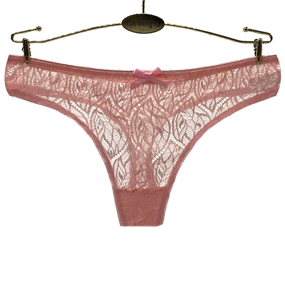 Sexy Panties Women Lace Silk Underwear Low Waist Bow Solid Color Briefs Cotton Crotch Breathable Sexy Thongs Women Underwear