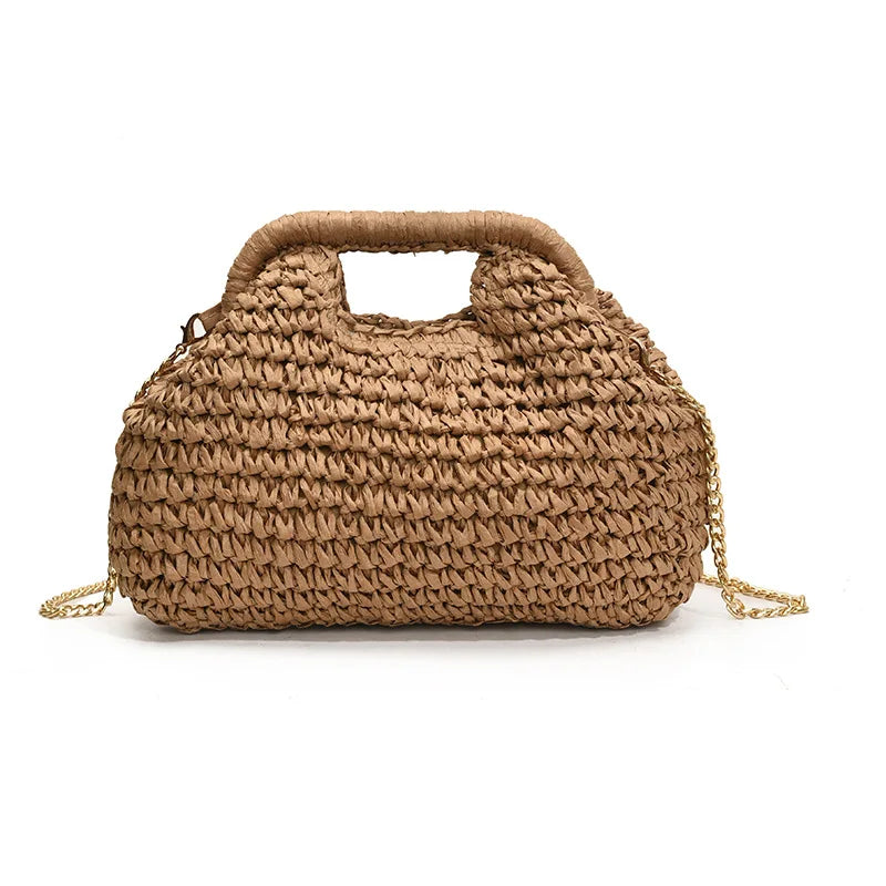 Seaside vacation shell bag 2025new arrival women's satchel bag forest style straw shoulder bag beach chain crossbody bag