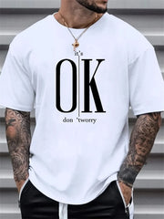Men's Summer Loose Fit   OK Printed T-shirt Tops Cool Design Street Short Sleeve Top Tee Clothing