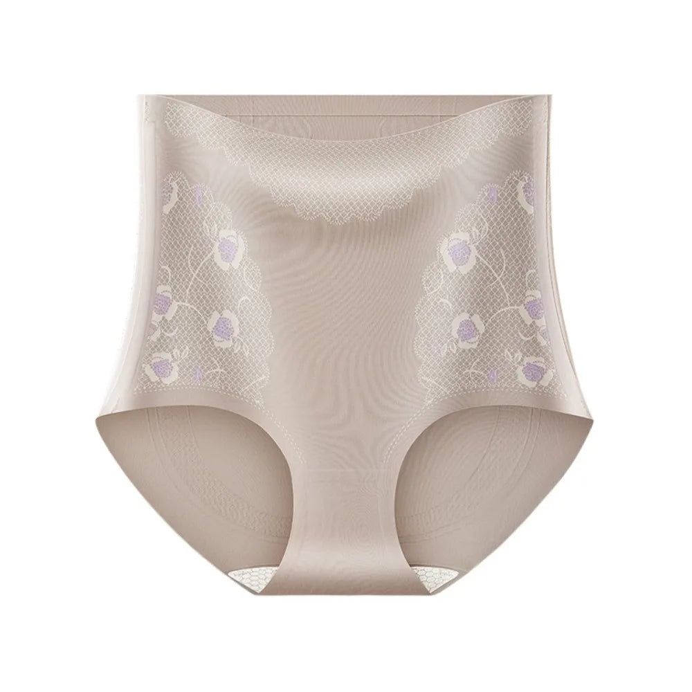 Lingerie Flower Slimming Shapewear Ice Silk High Waist Body Shaping Briefs Underpants Seamless Tummy Control Underwear Female