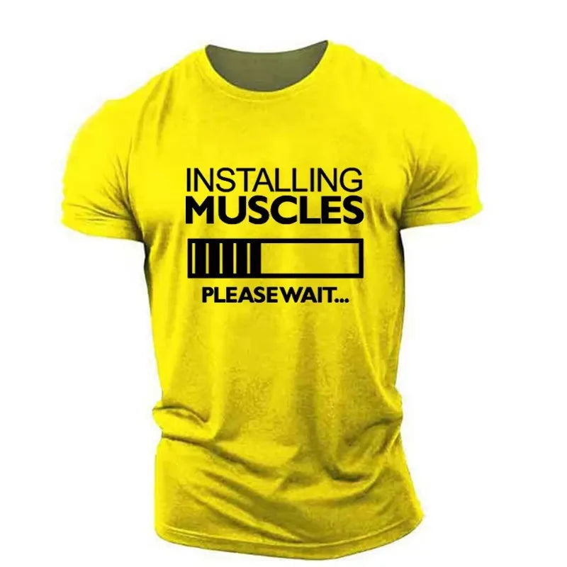 Men's Muscles Letter English Elements T-shirts Short Sleeve Summer Casual Sporty Gym Tops 3D Print O-Neck Big Size Male Tee