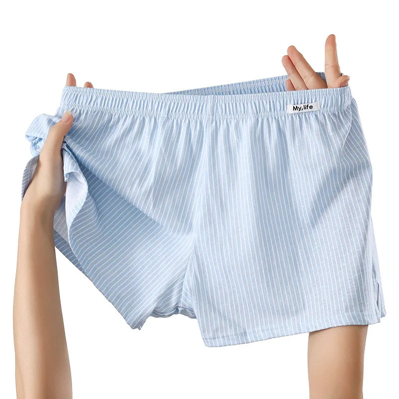 Men Casual Trunks Striped Cotton Comfy Loose Home Sleep Pajamas Nightwear Boxer Shorts Sports Summer Vacation Beach Board Shorts