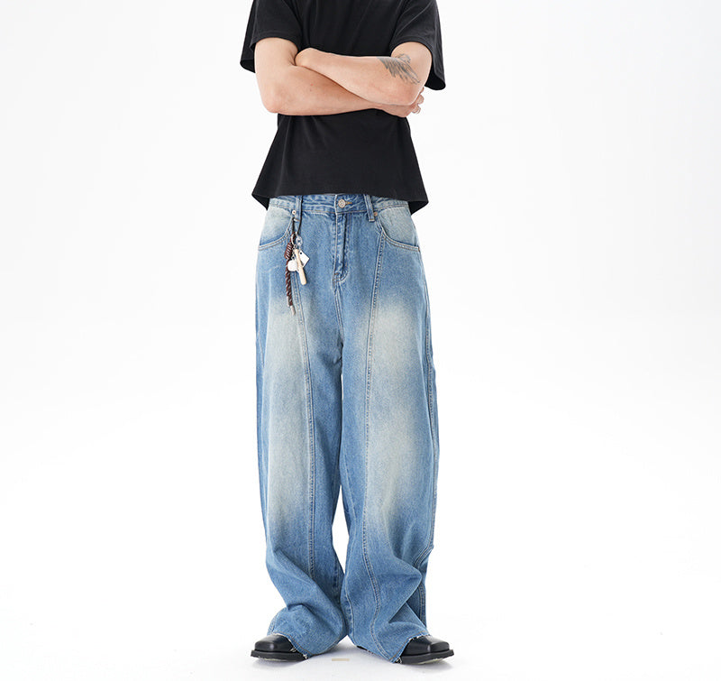 Cut Washed Vintage Washed Wide Leg Machete Jeans - kinko