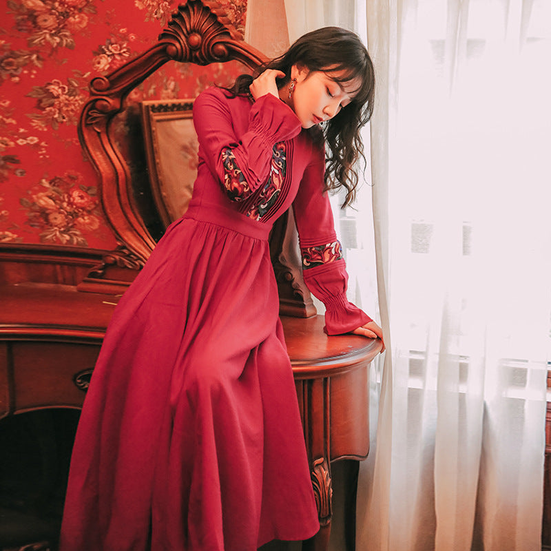 Ladies Retro Style Embroidery Dress For Women Fall Winter