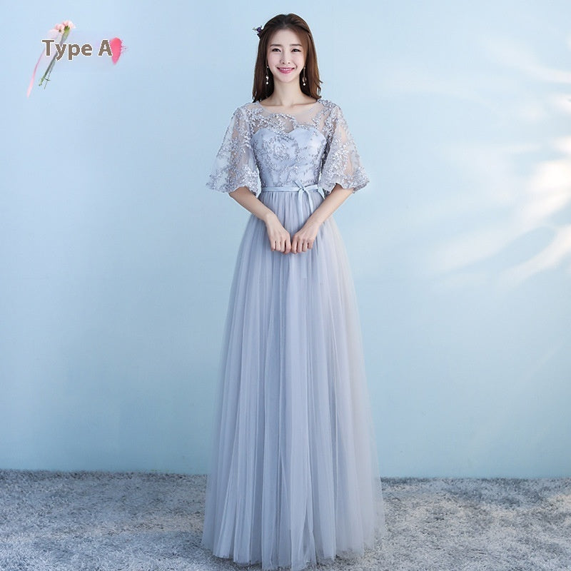 Long Bridesmaid Blue Wedding Dress Girlfriends Party Dress - kinko