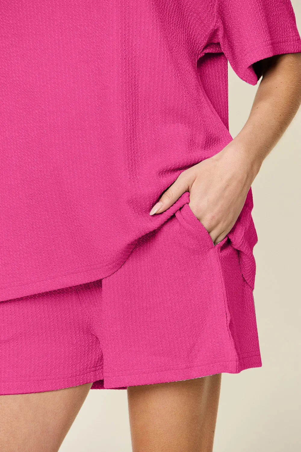Double Take Basic style Round Neck Solid Set - kinko