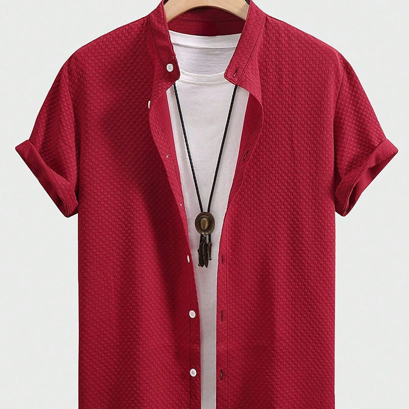 Summer Men's Breathable Casual Stand Collar Shirt Solid Color - kinko