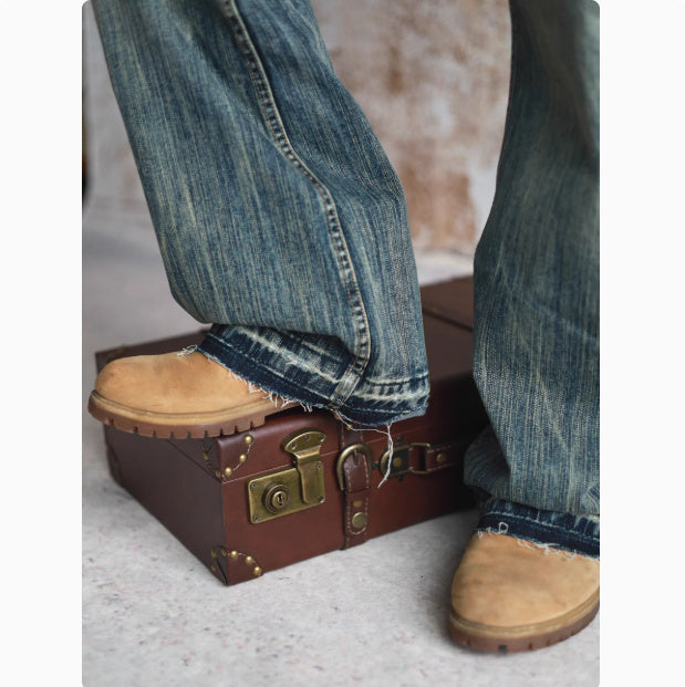 Loose Straight Leg Micro Flared Jeans For Men - kinko