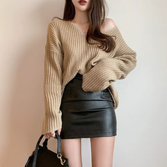 Ultra Sexy Sheath Pu Small Leather Tight Skirt - kinko