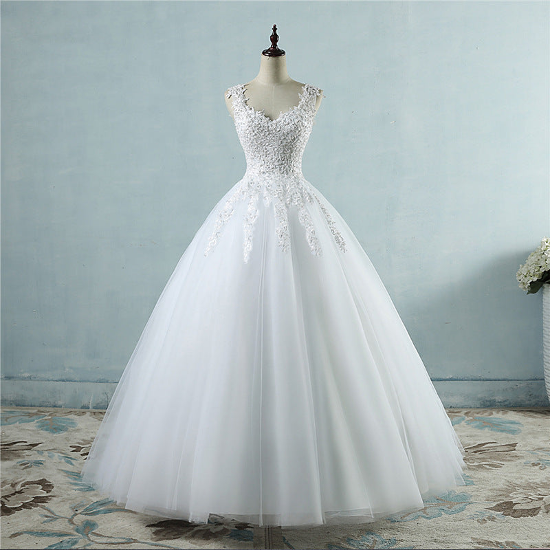 High Waist Wedding Dress With Deep V-neck - kinko
