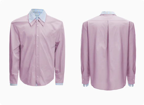 Male Niche Striped Contrasting Patchwork Shirt Top - kinko