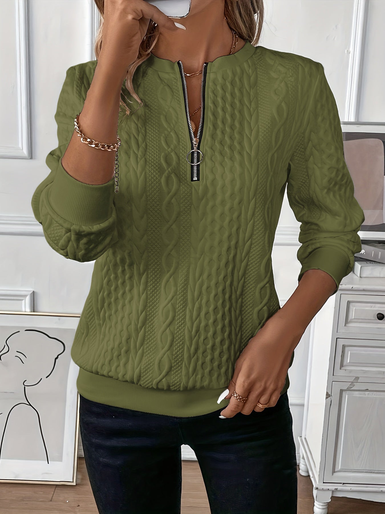Short Women's Clothing With Zipper Sweater Long Sleeve - kinko