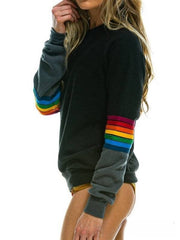 Simple Loose Plus Size Print Color Stripes Stitching Long-sleeved Sweater - kinko