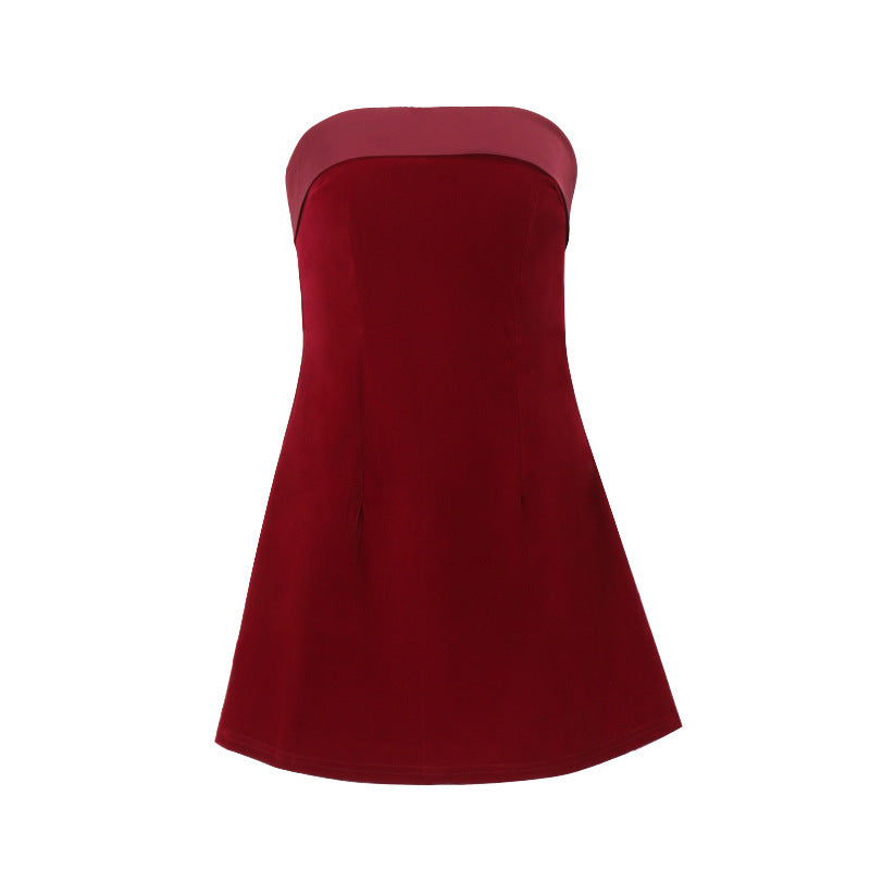 Ins Slim Tube-top Dress Fashion Zipper A-line Short Dresses Party Evening Clothing For Women - kinko