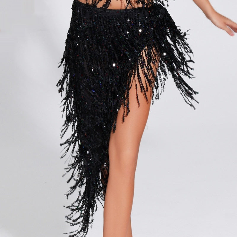 Women's Sequined Tassel Triangle Hip Bag Waist Scarf - kinko