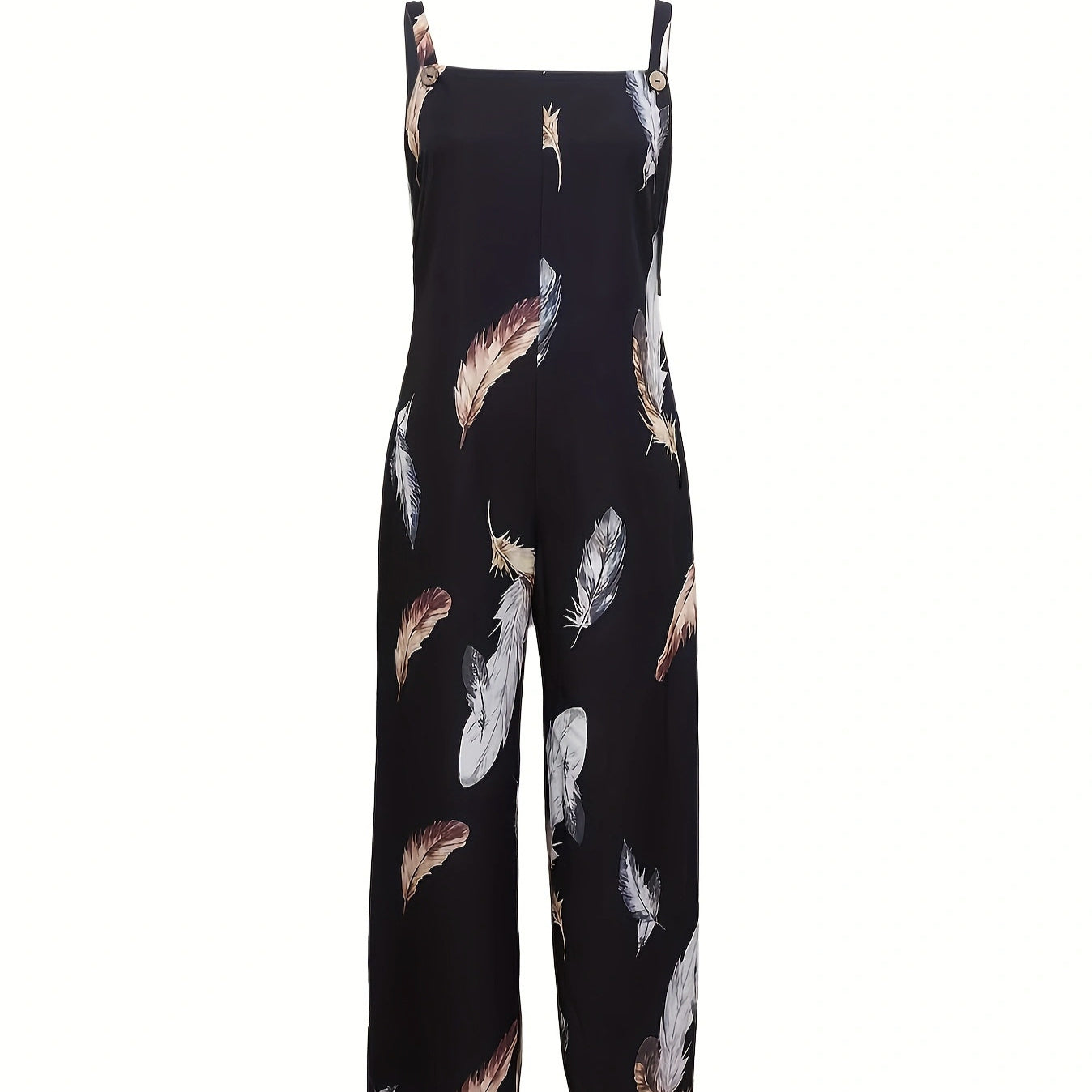 Women's Feather Print Ruffle Hem Pleated Fashionable Jumpsuit - kinko