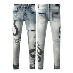 Street Fashion Wash Distressed Skinny Jeans - kinko