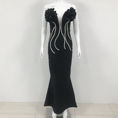 European And American Fashion New Style Temperament Socialite Flower Chain Strapless Long Type Evening Dress - kinko