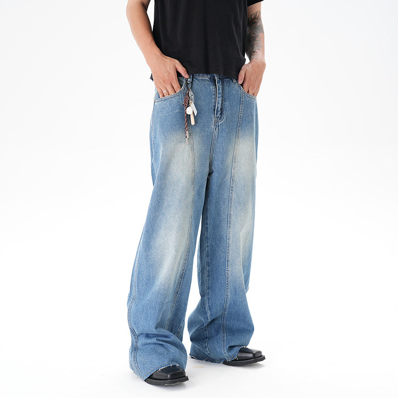 Cut Washed Vintage Washed Wide Leg Machete Jeans - kinko