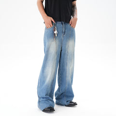Cut Washed Vintage Washed Wide Leg Machete Jeans - kinko