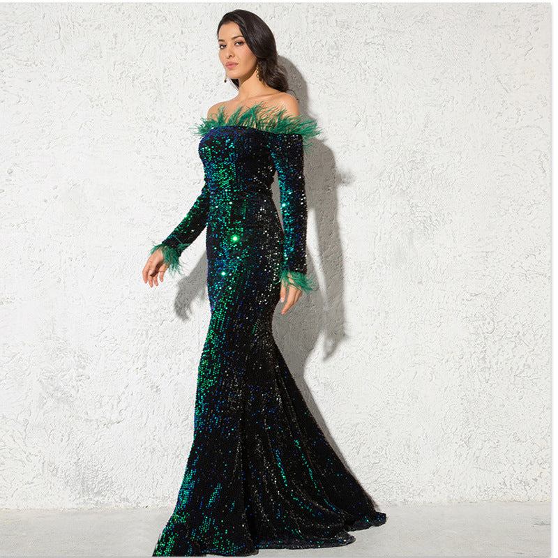 Off-the-shoulder Fishtail Party Formal Dress - kinko