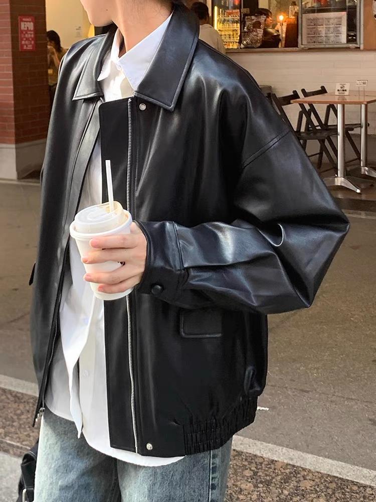 Korean Style Loose Leather Jacket Handsome Motorcycle - kinko