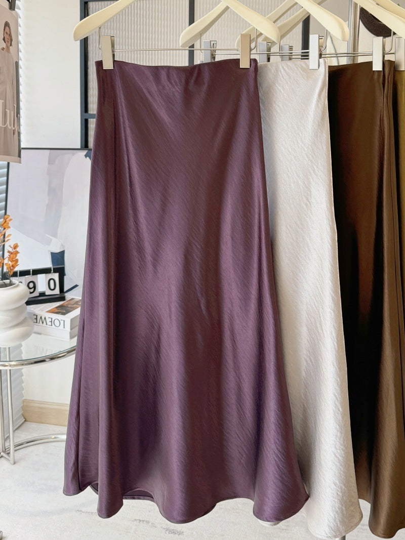 Simple Graceful Draping Acetate Satin Fishtail Skirt For Women - kinko
