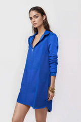 Double Take Textured Quarter Zip Long Sleeve Dress - kinko
