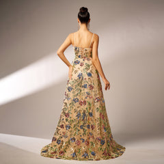 Elegant Sleeveless Sequined Suspender Evening Dress - kinko