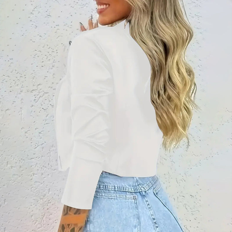 Women's Solid Color Notched Lapel Button-Down Short Blazer - Spring&Fall Fashion Jacket - kinko