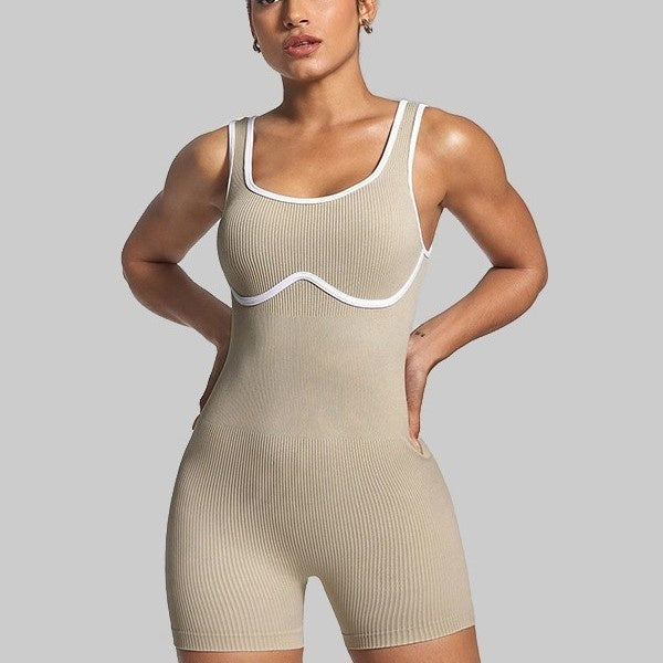 Elastic Contrast Color Yoga Jumpsuit Tight - kinko