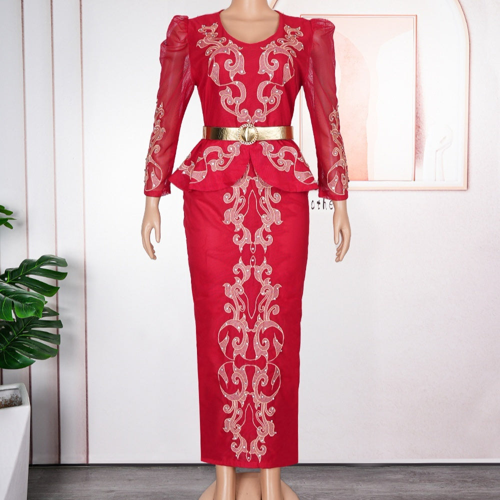 Women's Luxury Rhinestone Beaded V-neck Formal Dress - kinko