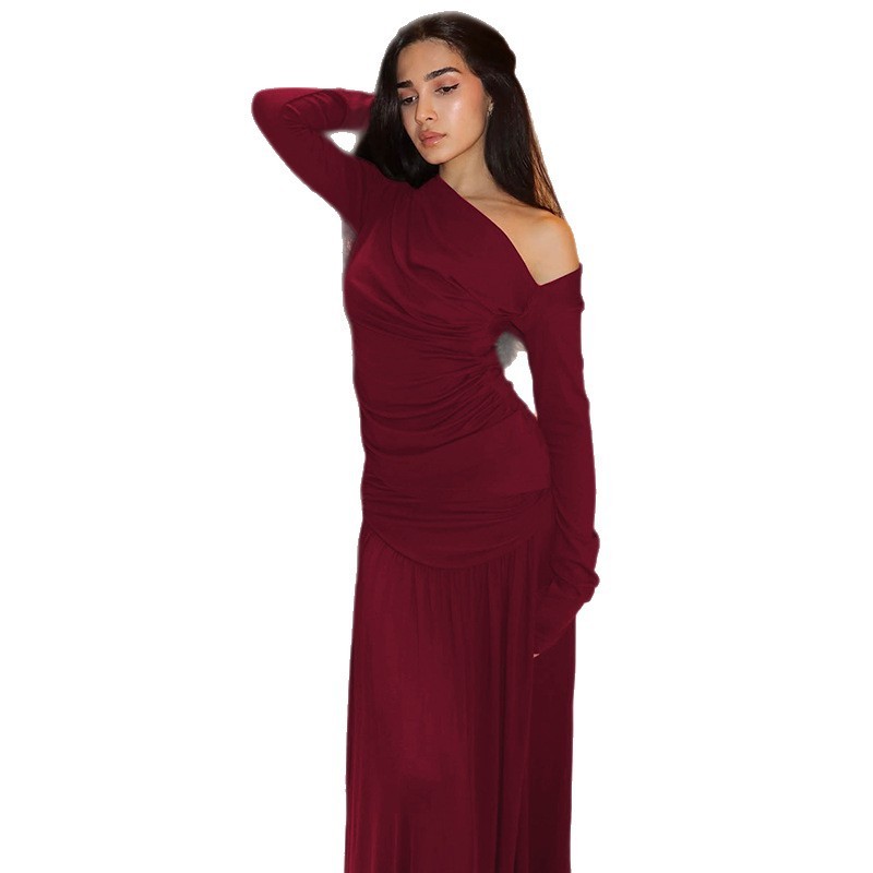 New Stylish Temperament Long Sleeves Top Slim Fit Pleated Skirt Suit - kinko