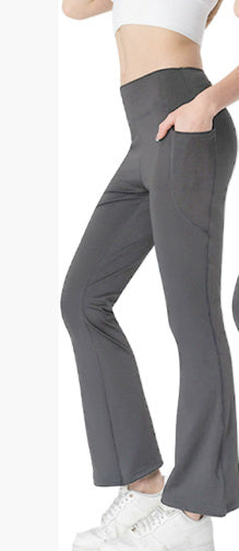 Ladies Mid Waist Abdominal-shaping Slimming Cropped Pants Casual Pocket Bootcut Trousers - kinko