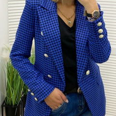 Women's Houndstooth Blazer Pocket Coat - kinko