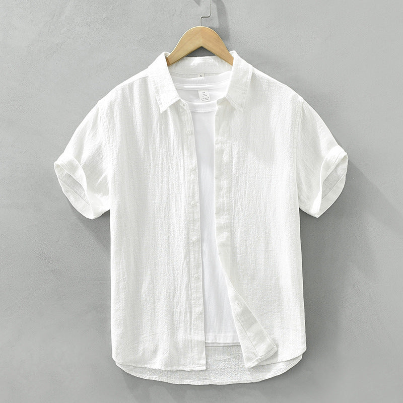 Comfortable Breathable Cotton And Linen Lapel Short Sleeve Shirt - kinko