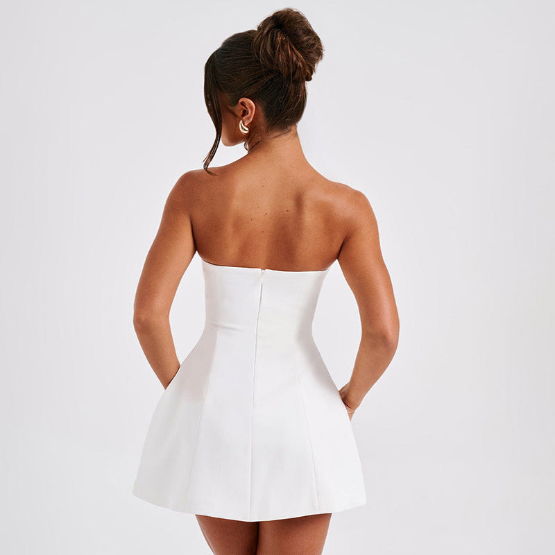 Fashion Tube Dress Summer Solid Color Sasual Backless Slim Short Dresses Party Womens Clothing - kinko