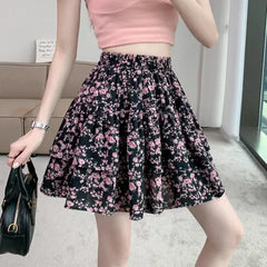 French Style Vintage And Little Fresh Cherry Floral A- Line Skirt - kinko