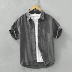 Comfortable Breathable Cotton And Linen Lapel Short Sleeve Shirt - kinko