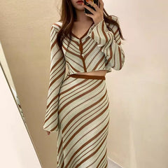 Two Short Knitwear High Waist Skirt Suit Women - kinko
