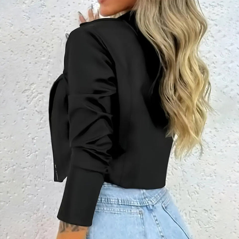 Women's Solid Color Notched Lapel Button-Down Short Blazer - Spring&Fall Fashion Jacket - kinko