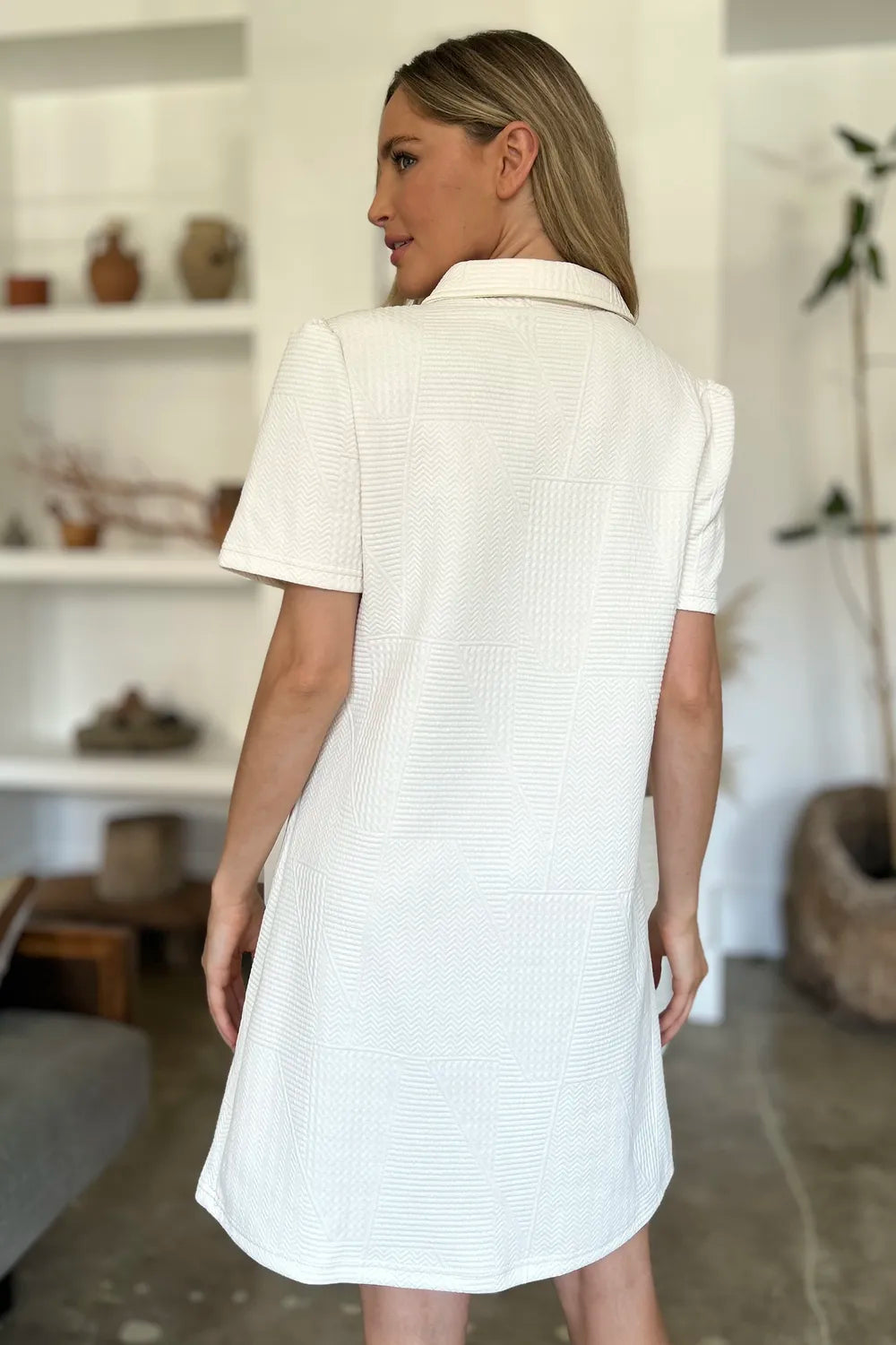 Double Take Full Size Texture Short Sleeve Dress - kinko
