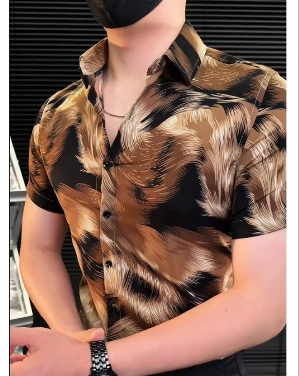 Men's Fashion Tiger Stripes Print Shirt - kinko