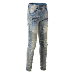 Hand Frayed Beggar Style Distressed Slim Stretch American Men's Jeans - kinko