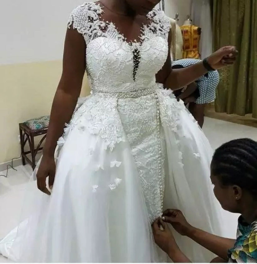 African Mermaid Detachable Lace Mermaid Wedding Dress - kinko