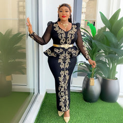 Women's Luxury Rhinestone Beaded V-neck Formal Dress - kinko